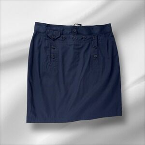 New Vintage Lauren Ralph Lauren Navy Pencil Skirt Lace Up Back Size 12 Old Money